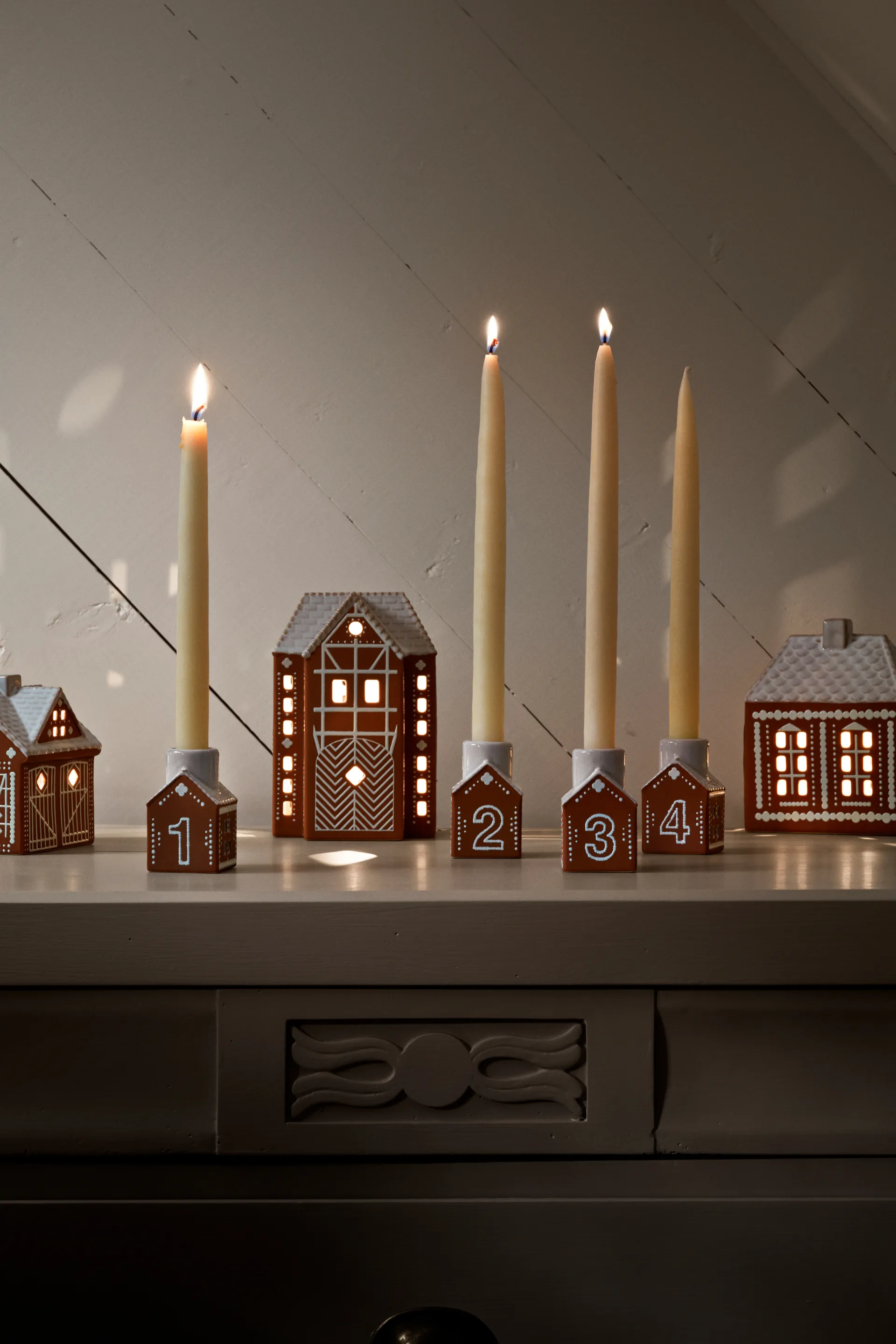Gingerbread advent candlestick 4 pieces, Brown Kähler