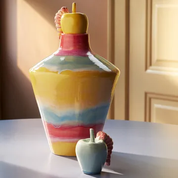 Poppery apple with worm decoration - Mint-pink - Kähler