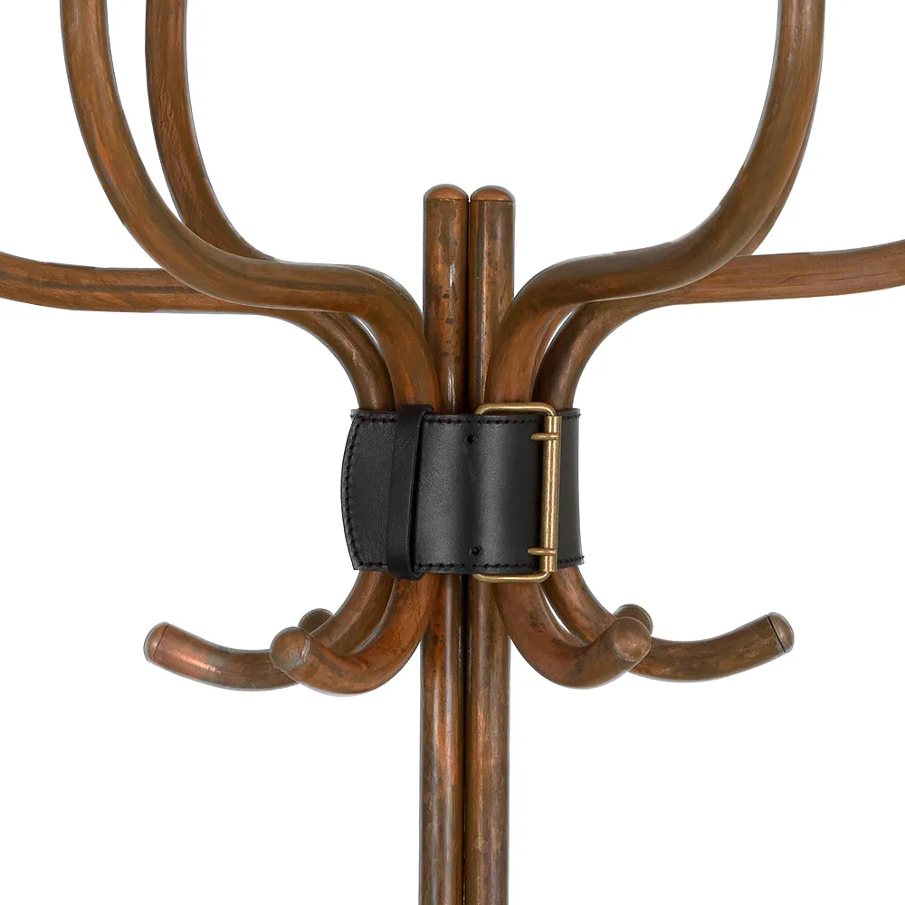 Babe coat rack, Pre-burnished steel-black leather belt Källemo