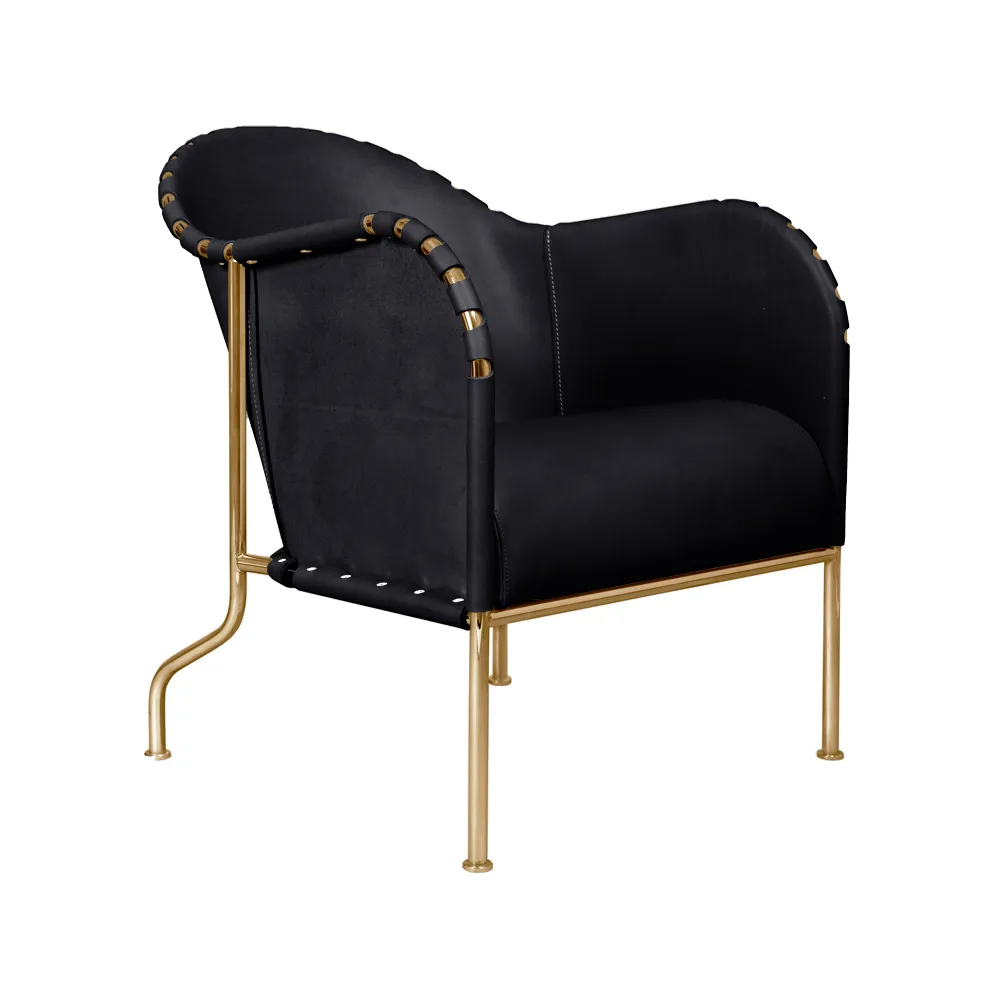 Bruno armchair, Core leather black-brass frame Källemo