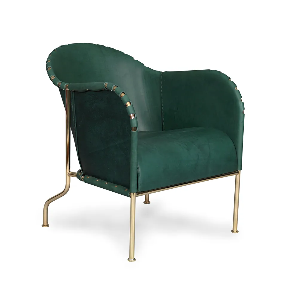 Bruno armchair, Core leather bottle-green–brass frame Källemo