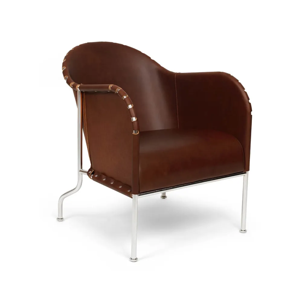 Bruno armchair, Core leather brown-vintage-chrome frame Källemo