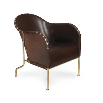 Bruno armchair - Core leather cigar brown-brass base - Källemo