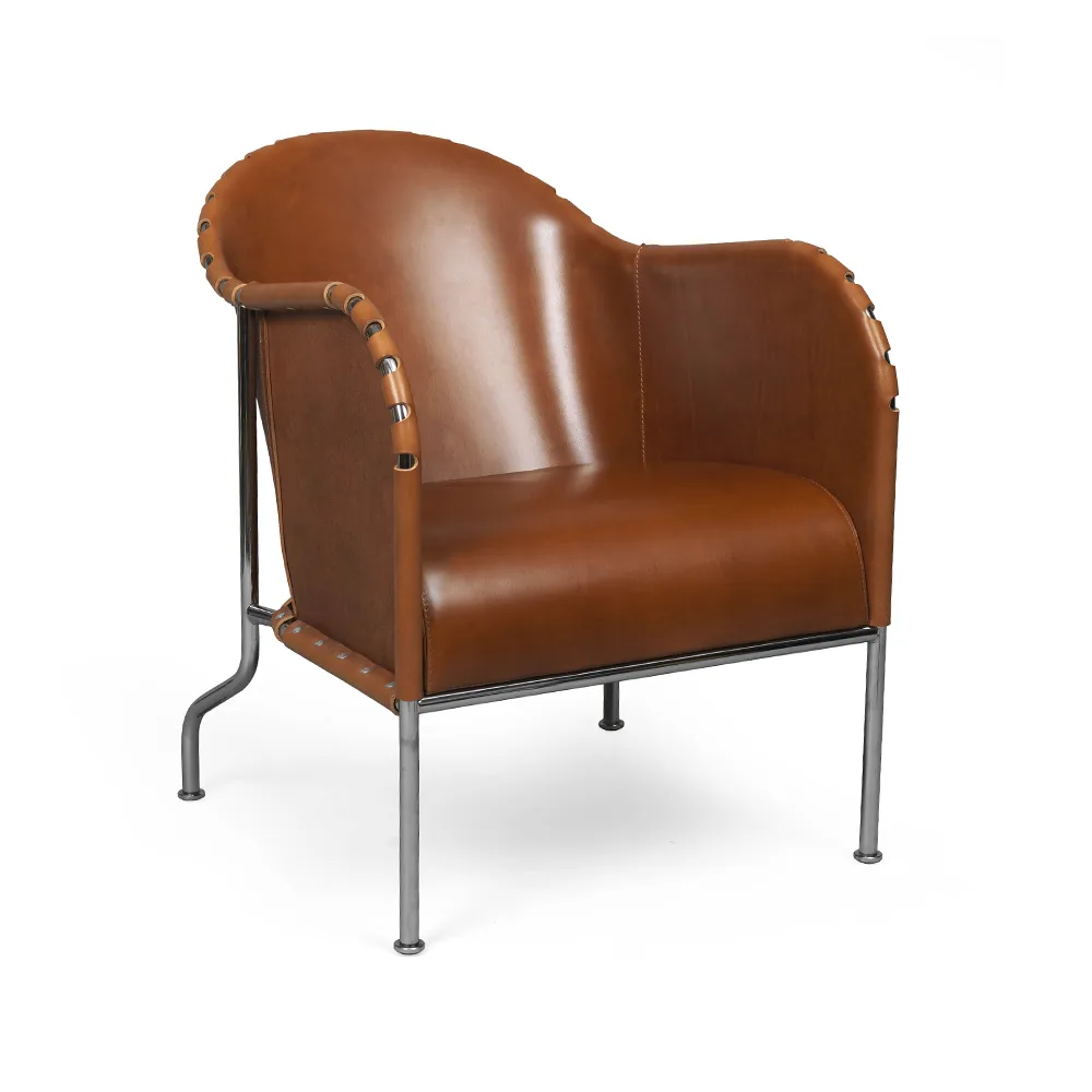 Bruno armchair, Core leather cognac-chrome Källemo
