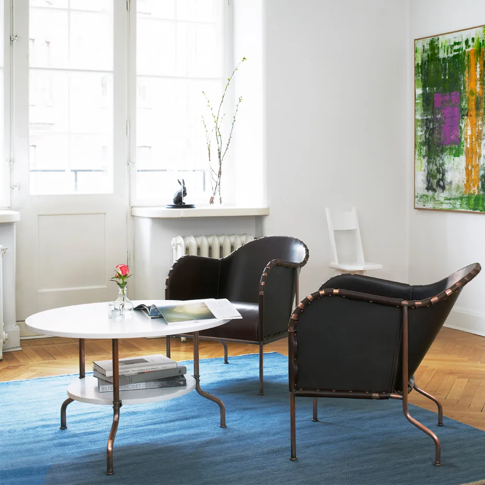 Bruno armchair, Full-grain leather natural - brass frame Källemo