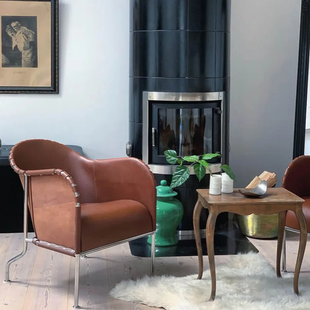 Bruno armchair, Leather natural-cuprous frame Källemo