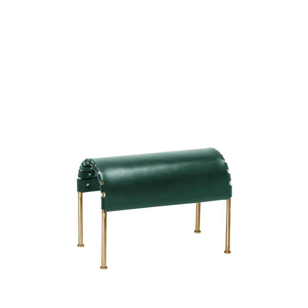 Bruno footstool, Core leather bottle-green–brass frame Källemo
