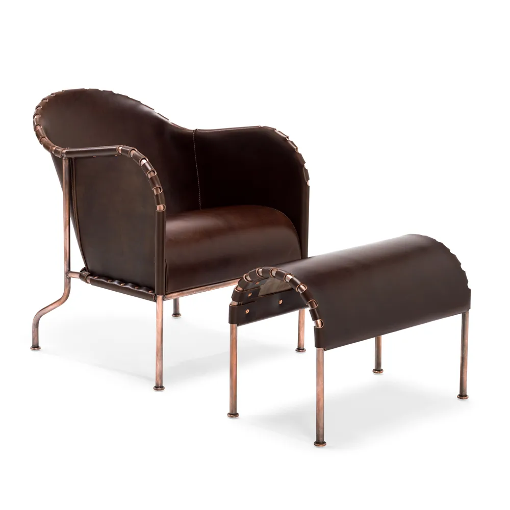 Bruno footstool, Core leather cigar brown-chrome Källemo