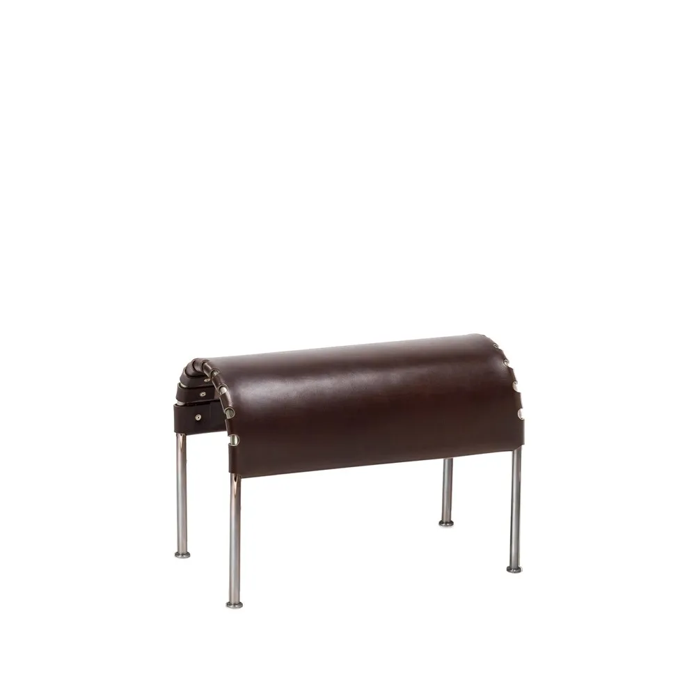 Bruno footstool, Core leather cigar brown-chrome Källemo