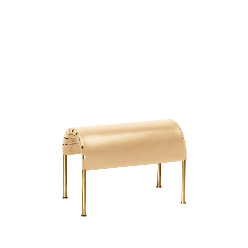 Bruno footstool, Full-grain leather natural - brass frame Källemo