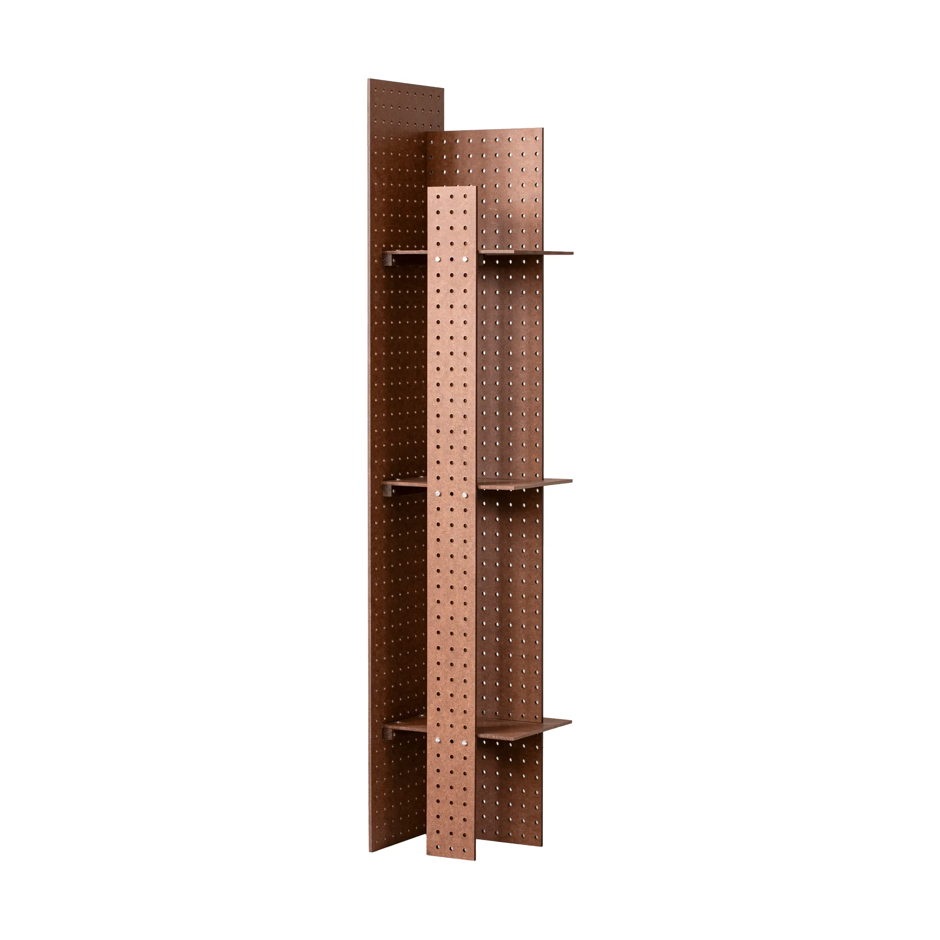 FF02 The Perforated Furniture wall shelf, Masonite-walnut, 28x24x128 cm Källemo