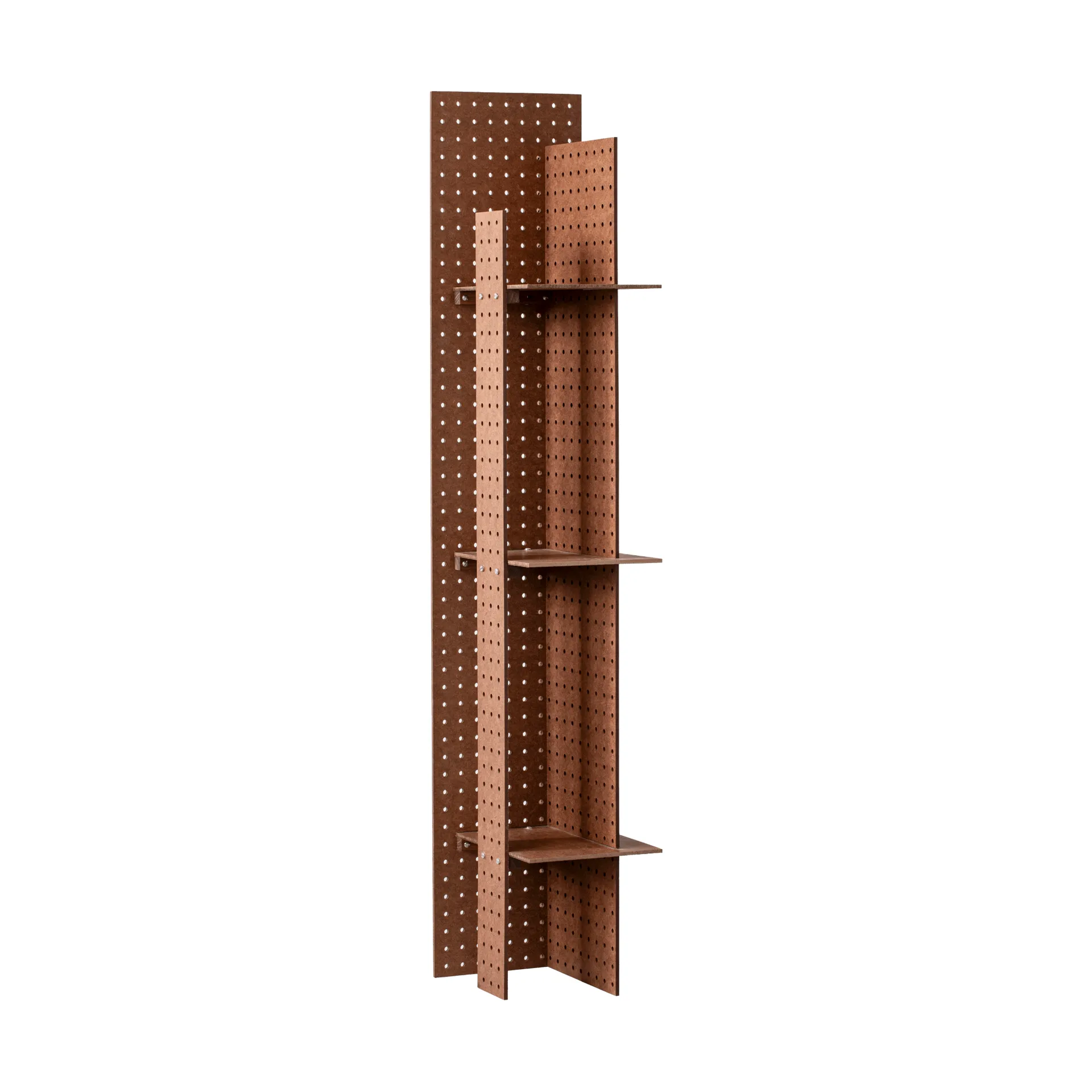 FF02 The Perforated Furniture wall shelf, Masonite-walnut, 28x24x128 cm Källemo