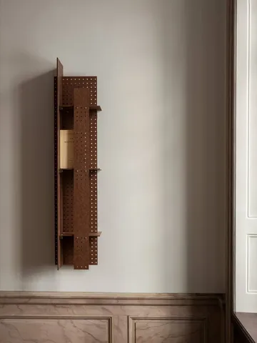 FF02 The Perforated Furniture wall shelf - Masonite-walnut, 28x24x128 cm - Källemo