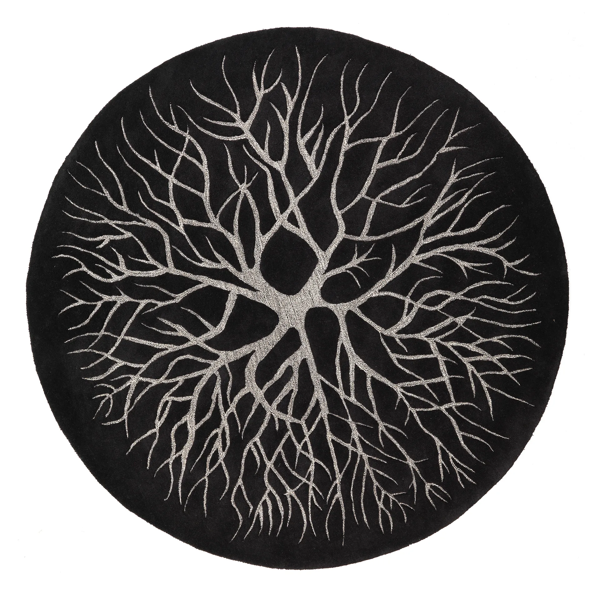 Birds nest hand woven rug Ø 220 cm, Charcoal Kateha