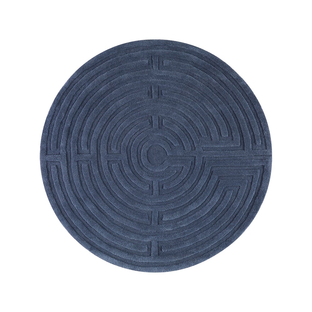 Kateha Minilabyrinth rug round Storm blue, 130 cm | Scandinavian Design | Wool rugs | Blue