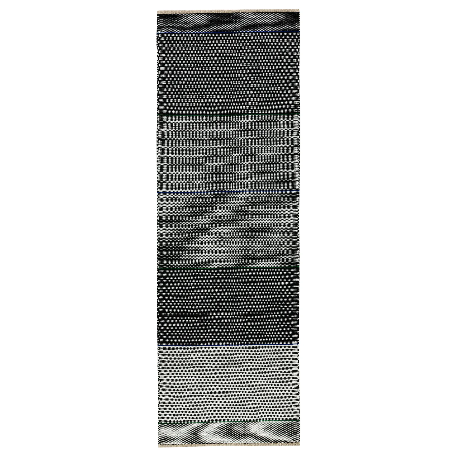 Tribulus One wool carpet 80x250 cm, black, white, blue, green Kateha