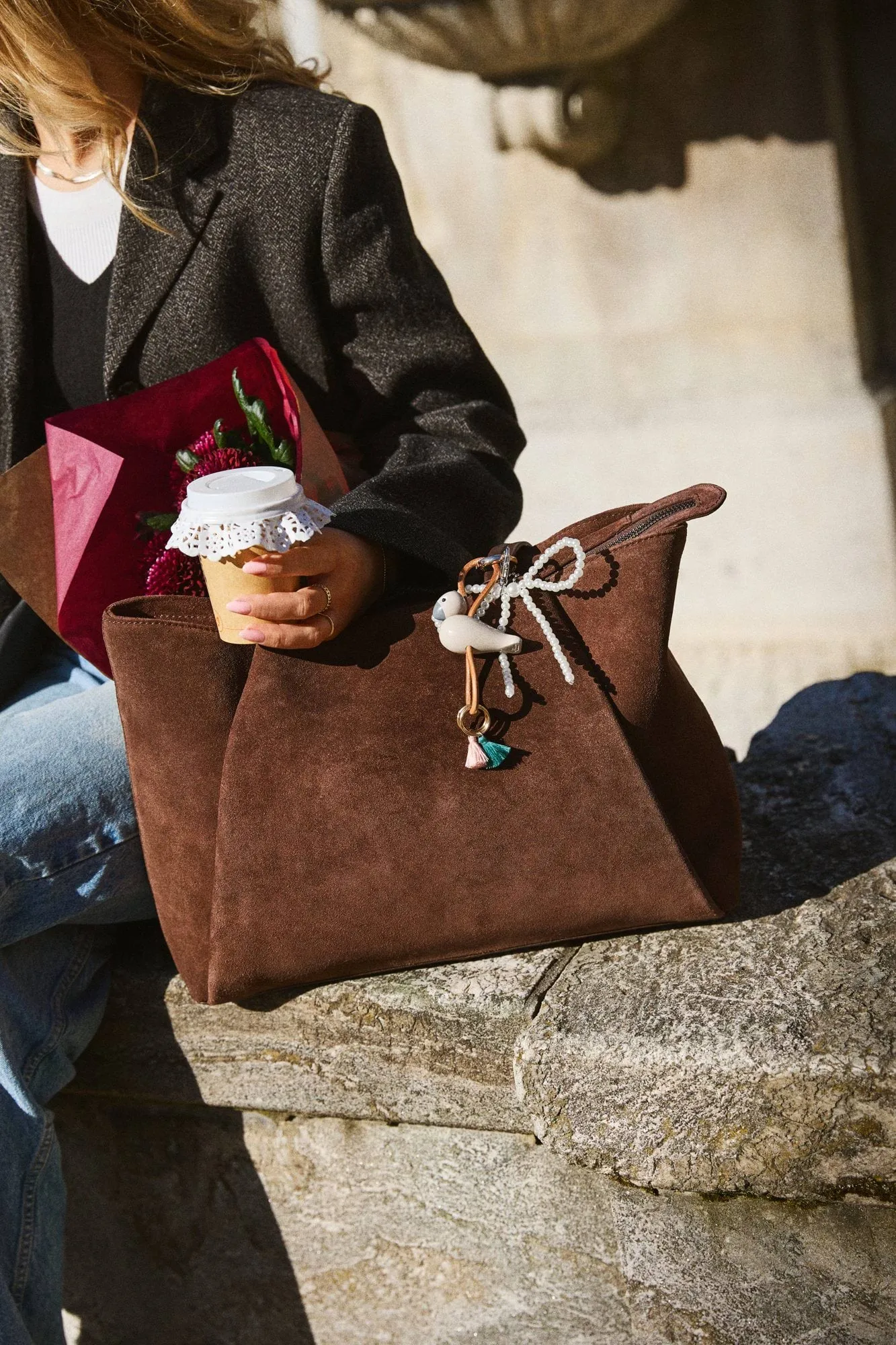 Kaj Bojesen bird keyring, Sand, natural leather Kay Bojesen Denmark