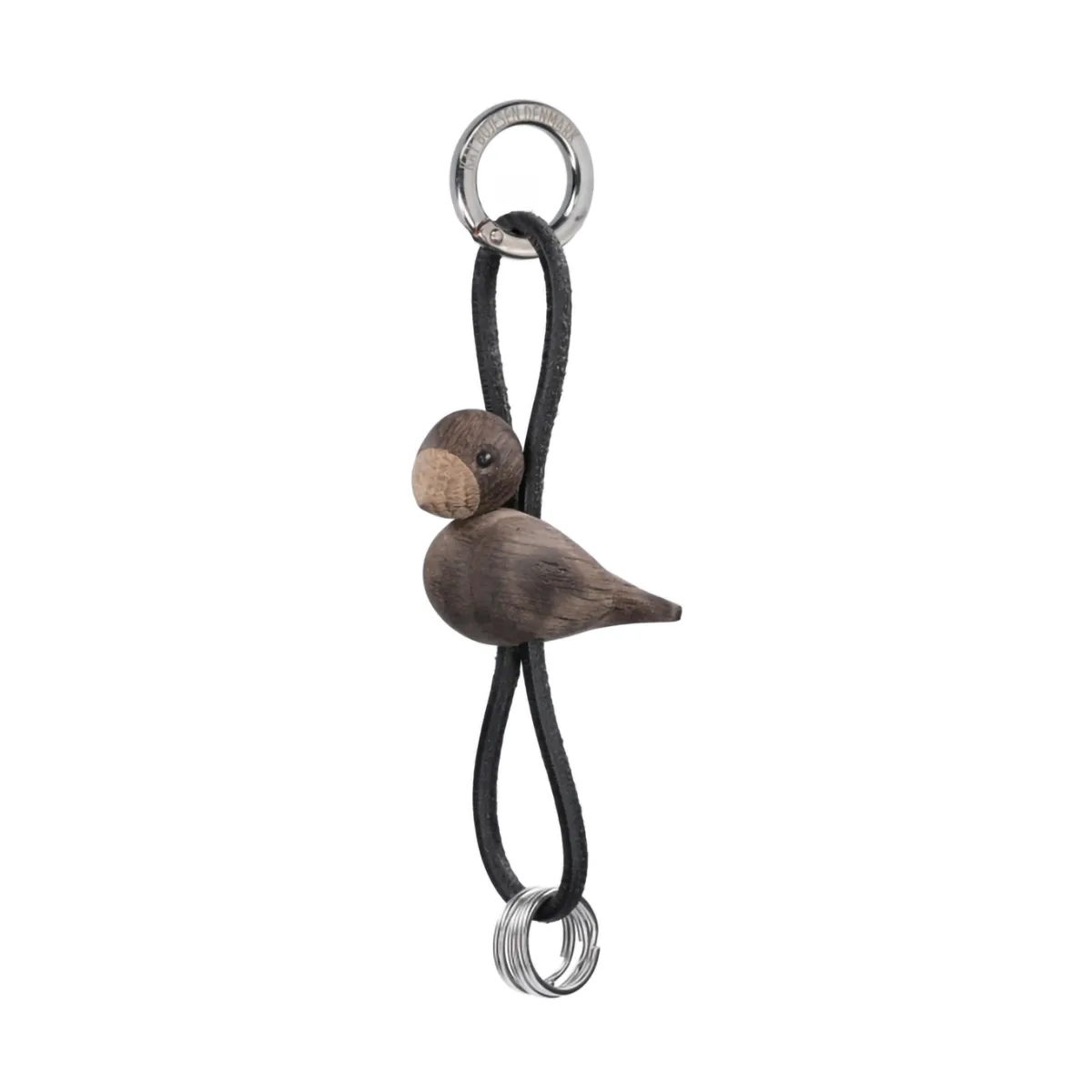 Kaj Bojesen bird keyring, Smoked oak, black leather Kay Bojesen Denmark