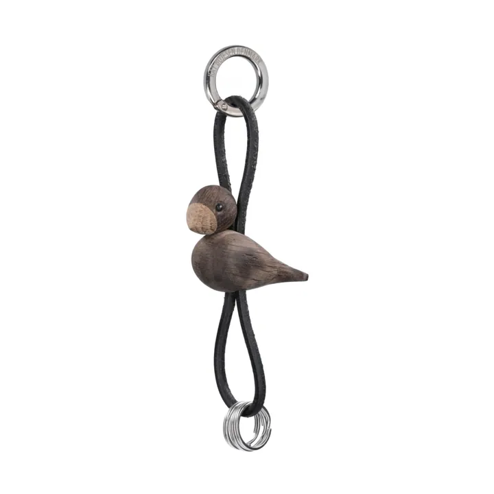 Kaj Bojesen bird keyring - Smoked oak, black leather - Kay Bojesen Denmark