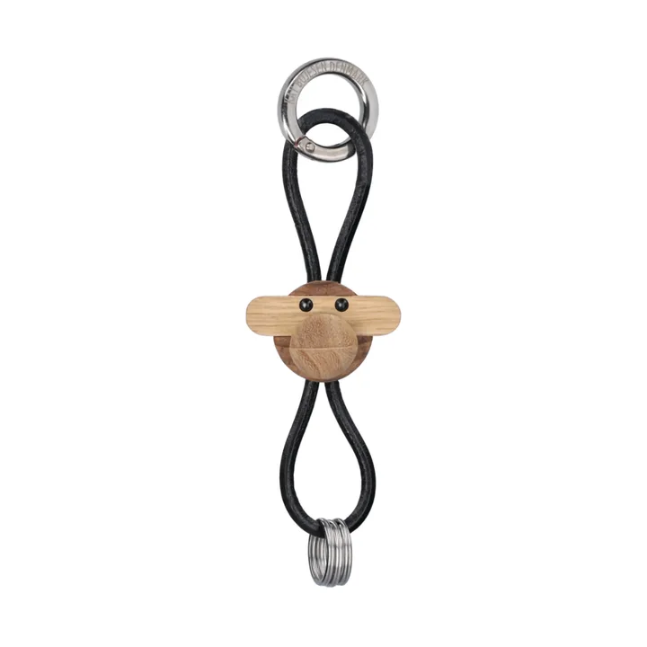 Kaj Bojesen monkey keyring - Teak-limb wood, black leather - Kay Bojesen Denmark