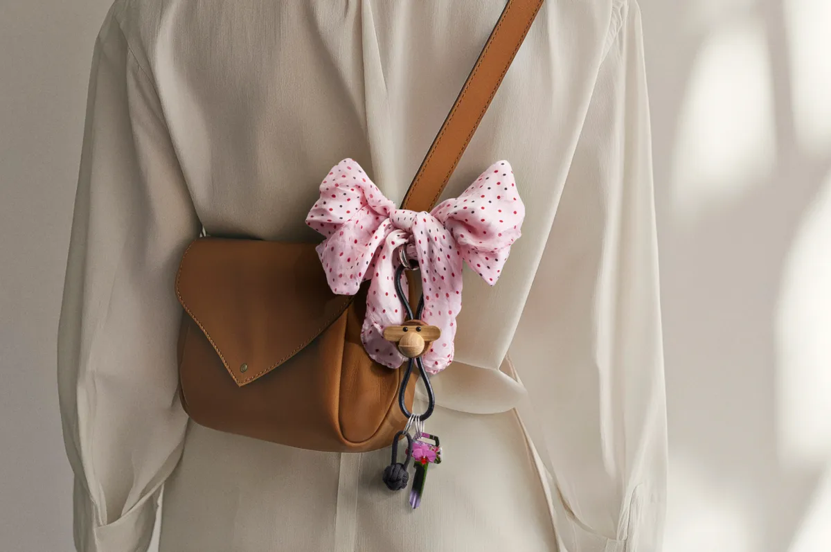 Kaj Bojesen monkey keyring, Teak-limb wood, black leather Kay Bojesen Denmark