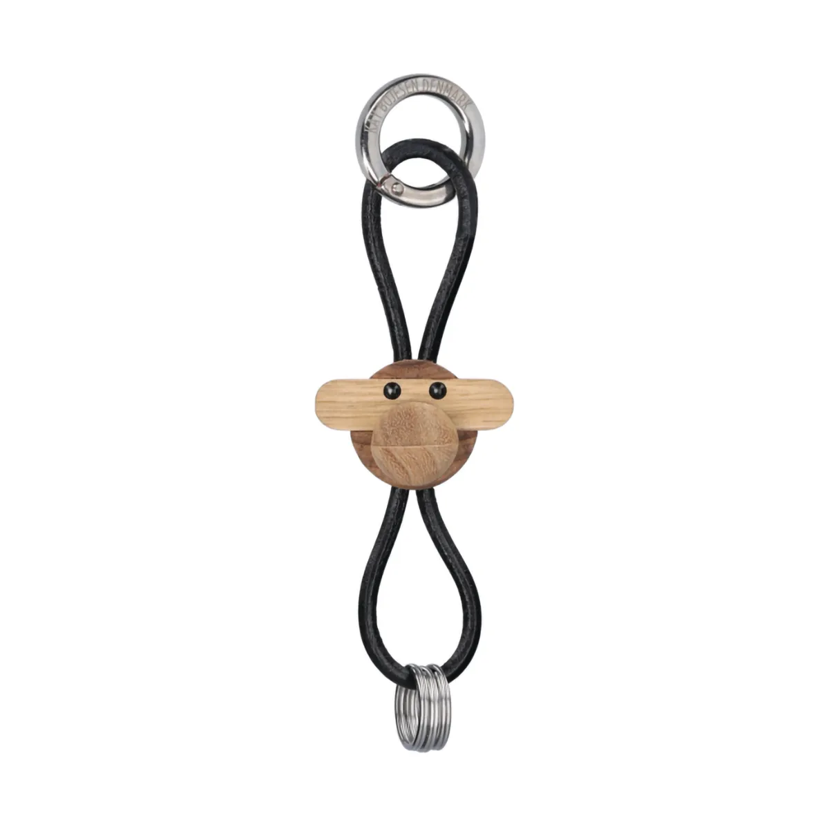Kay Bojesen monkey keyring, Teak-limb wood, black leather Kay Bojesen Denmark
