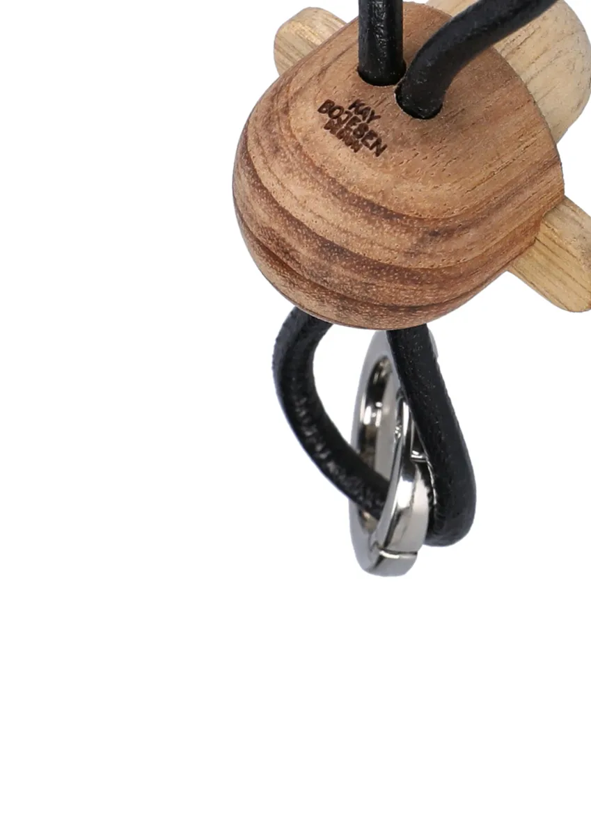 Kay Bojesen monkey keyring, Teak-limb wood, black leather Kay Bojesen Denmark