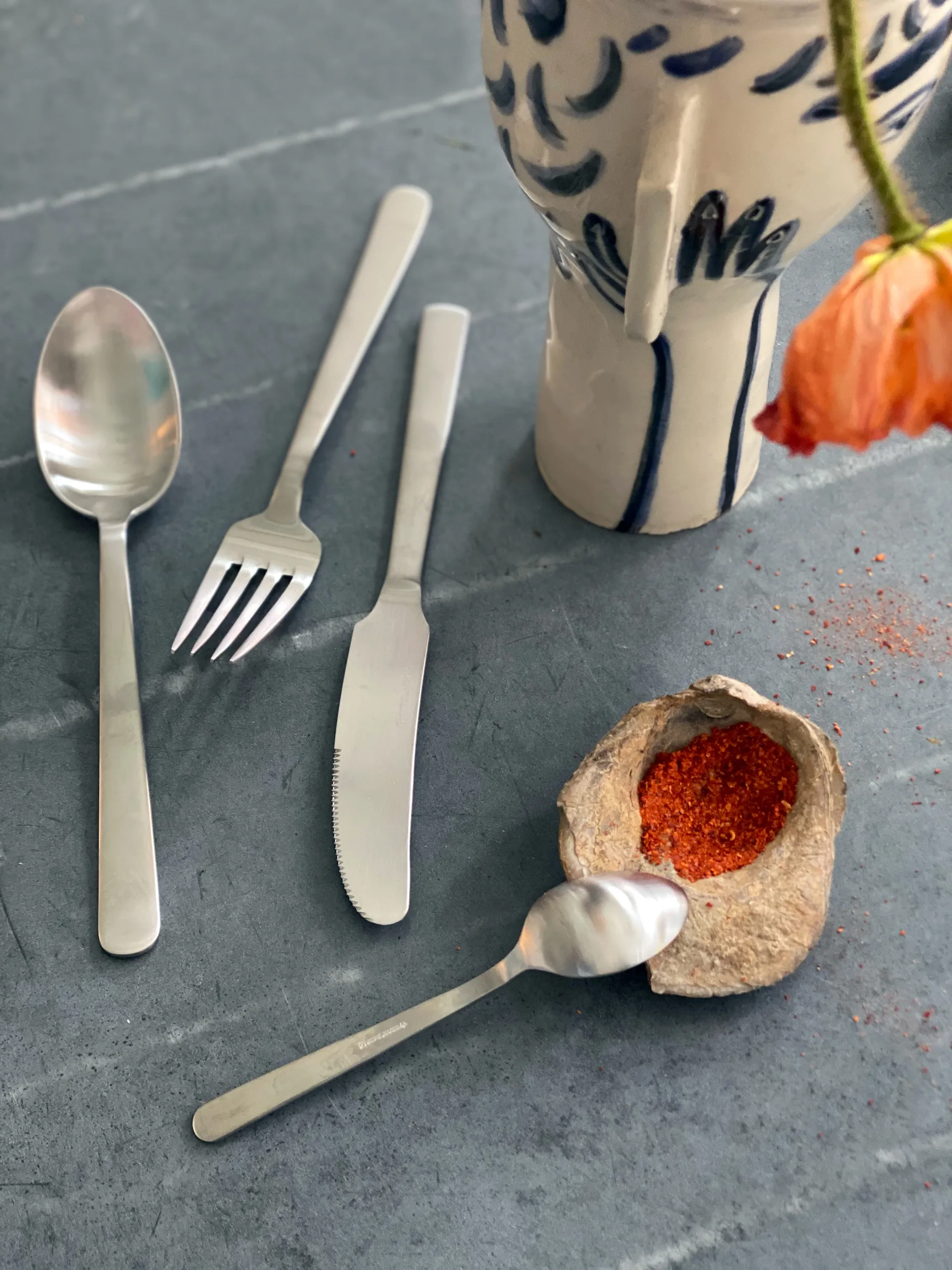 Grand Prix cutlery 4 pieces, Matte steel Kay Bojesen