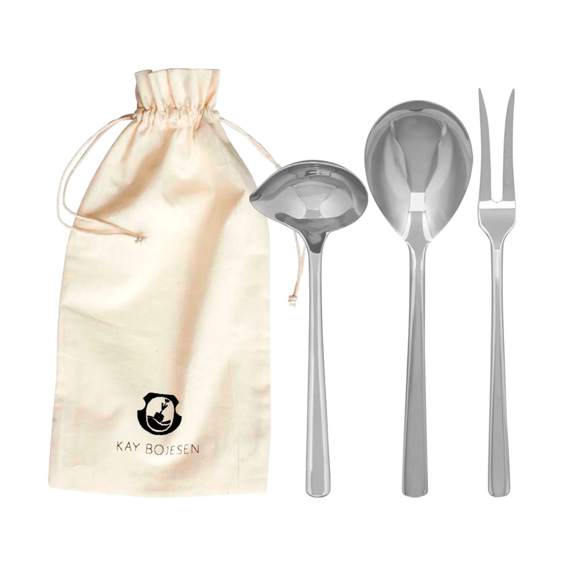 Grand Prix servering set 3 pieces, Polished steel Kay Bojesen