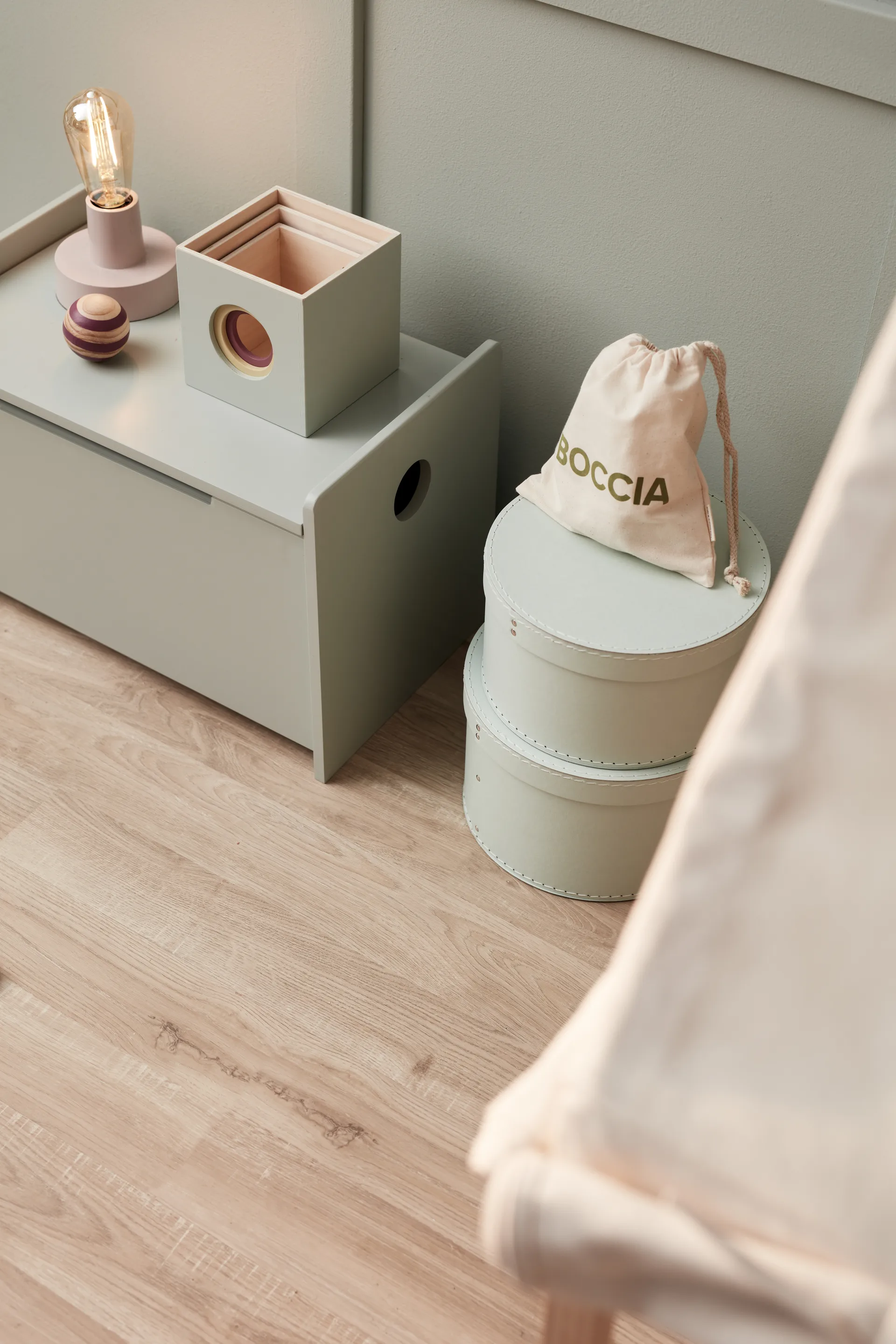 Kid's Base storage box round 2 pieces, Light-green Kid's Concept