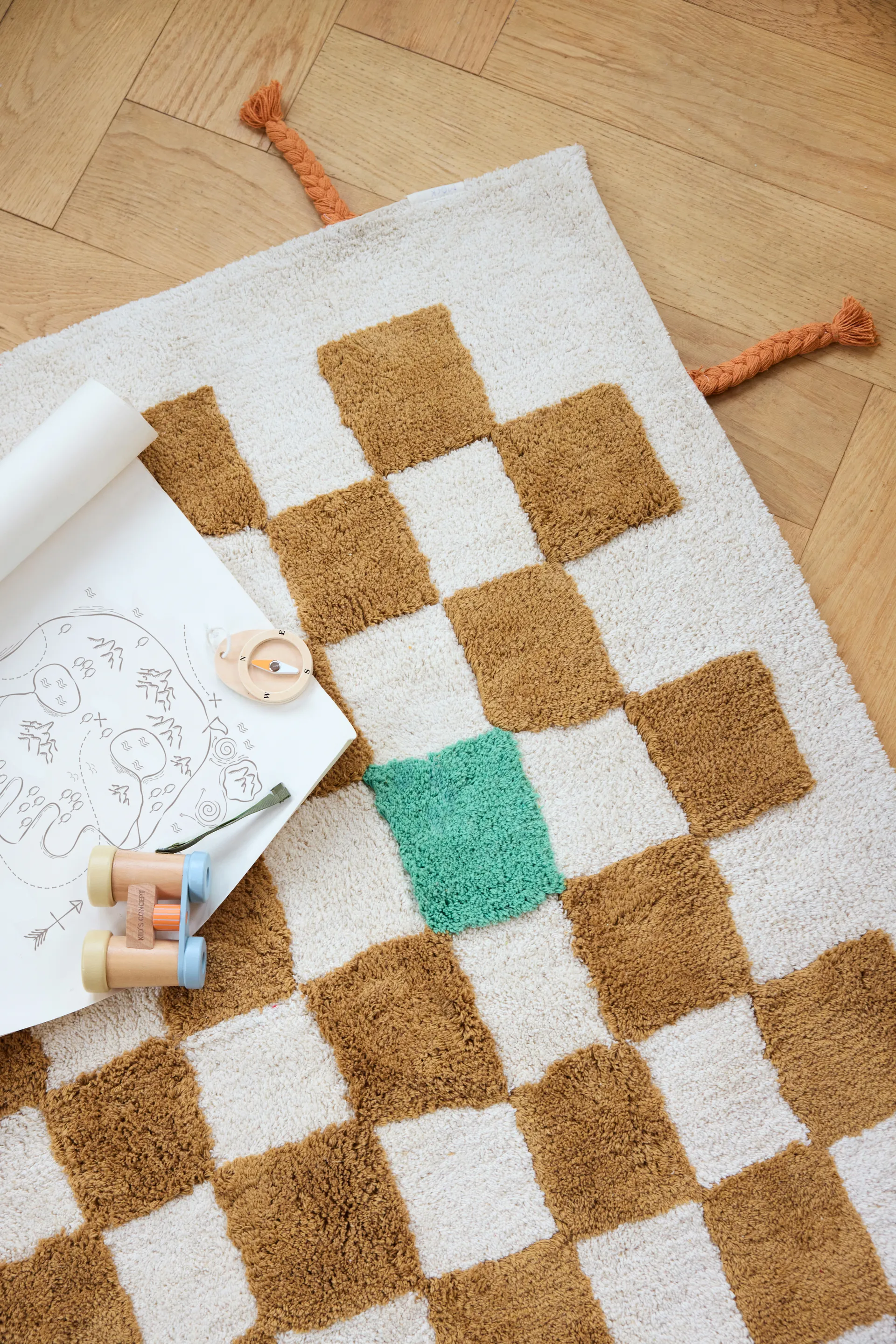 Pippi check rug, Khaki, 120x160 cm Kid's Concept