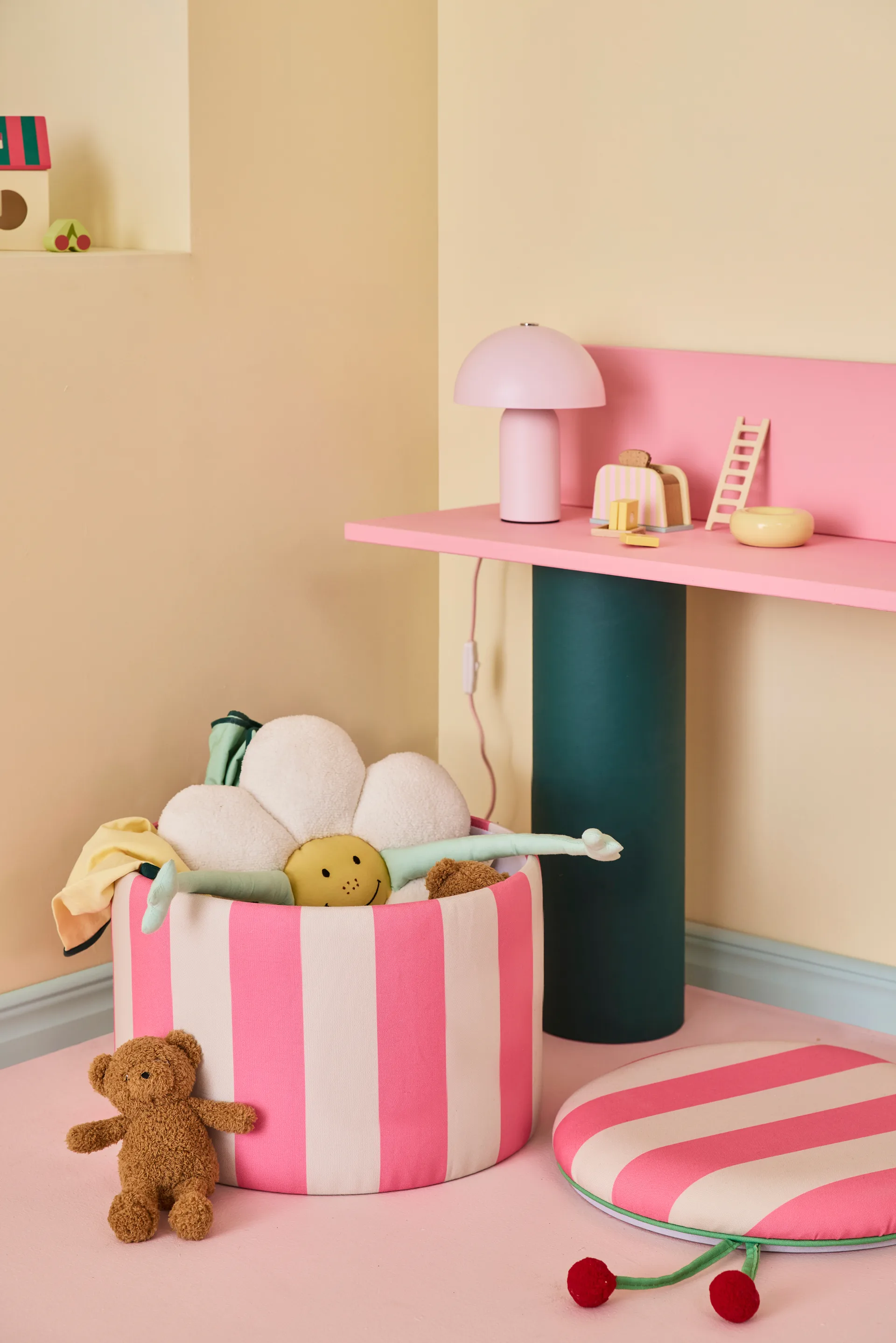 Storage cylinder pouf, Pink, Ø40x30.5 cm Kid's Concept