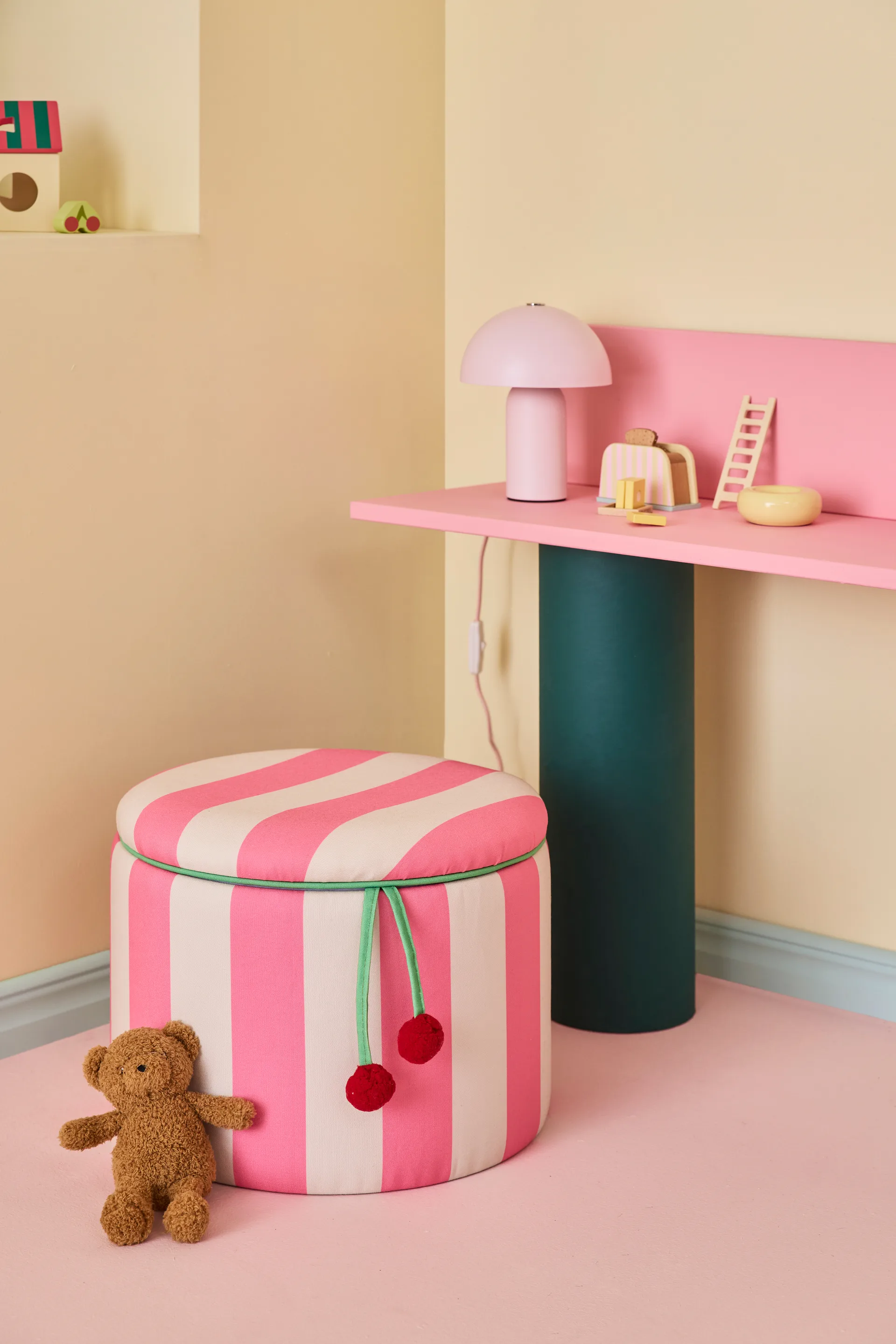 Storage cylinder pouf, Pink, Ø40x30.5 cm Kid's Concept