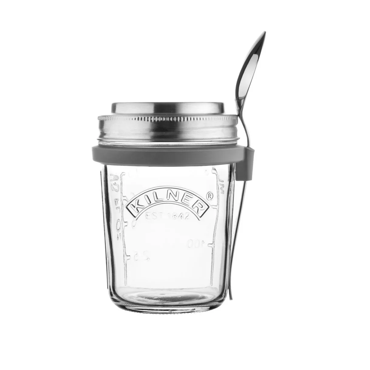 Kilner Breakfast set glass bowl + spoon 0,35 L | Scandinavian Design | Lunch boxes & food containers | Silver-coloured