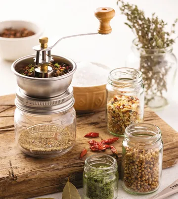 Kilner Mash & Store storage jar set - Clear-stainless steel-wood, 0.5 L - Kilner