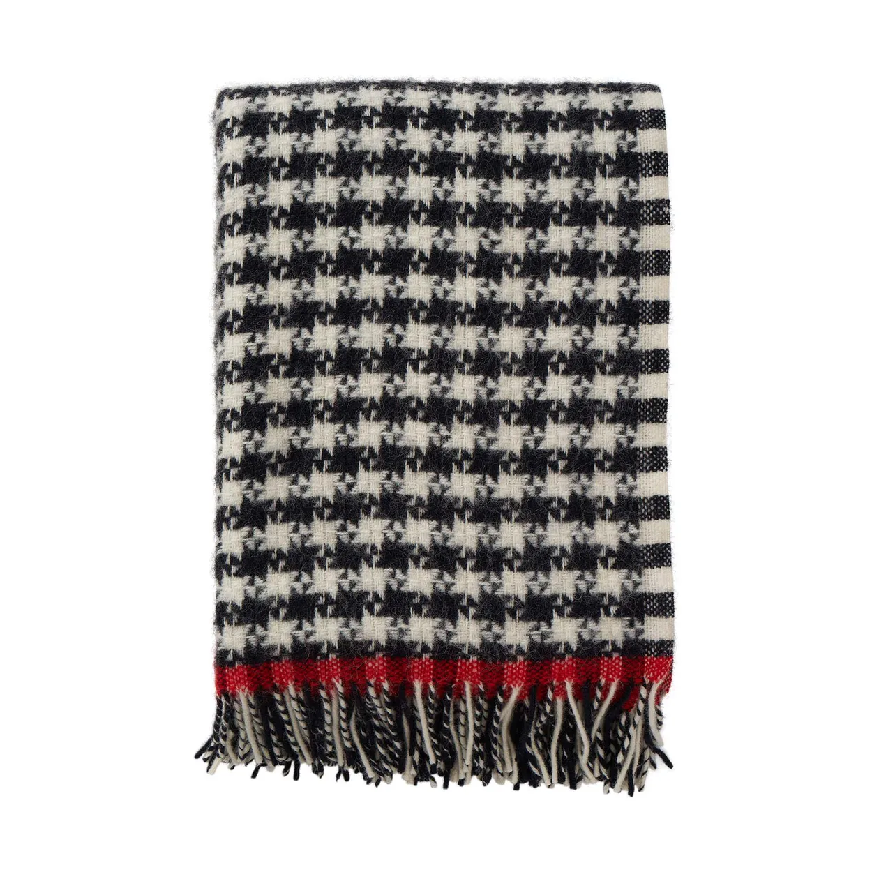 Klippan Yllefabrik Dogtooth wool throw 130x200 cm Black-red