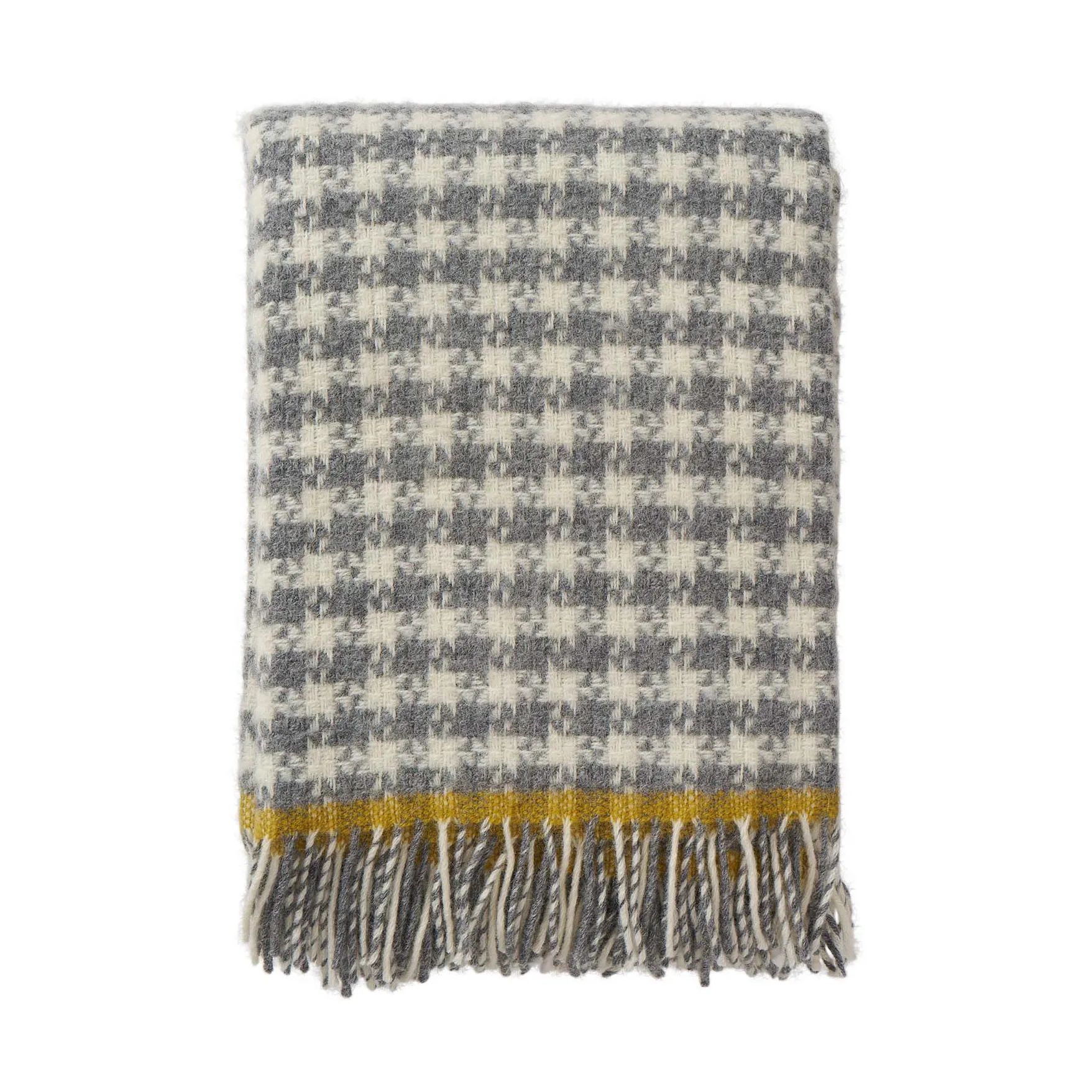 Dogtooth wool throw 130x200 cm, Grey-yellow Klippan Yllefabrik