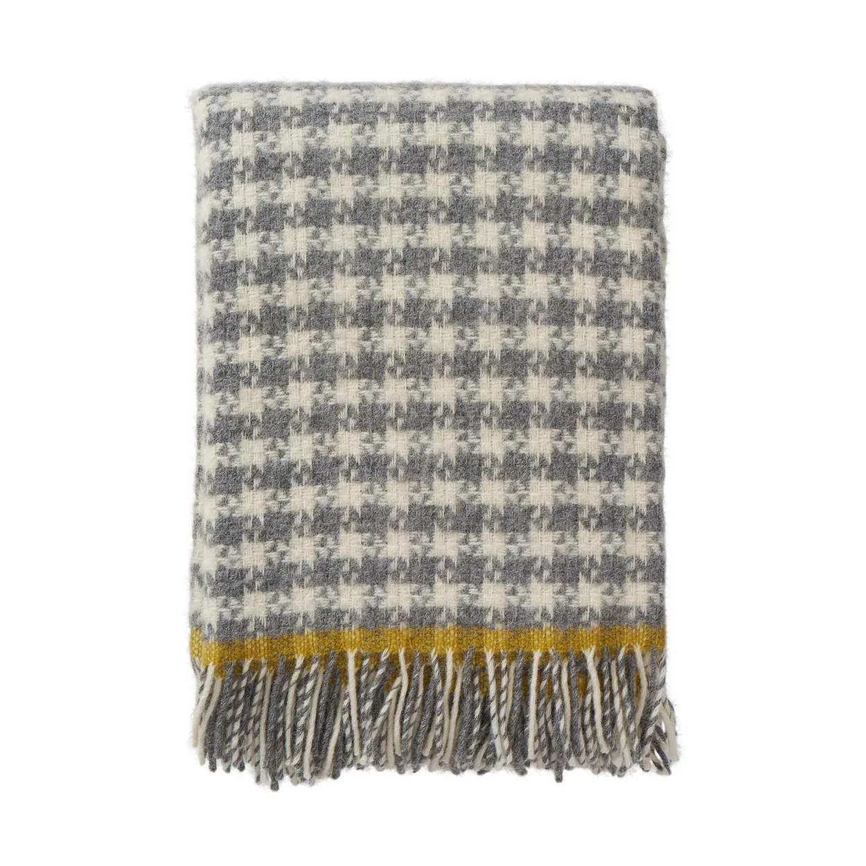 Klippan Yllefabrik Dogtooth wool throw 130x200 cm Grey-yellow