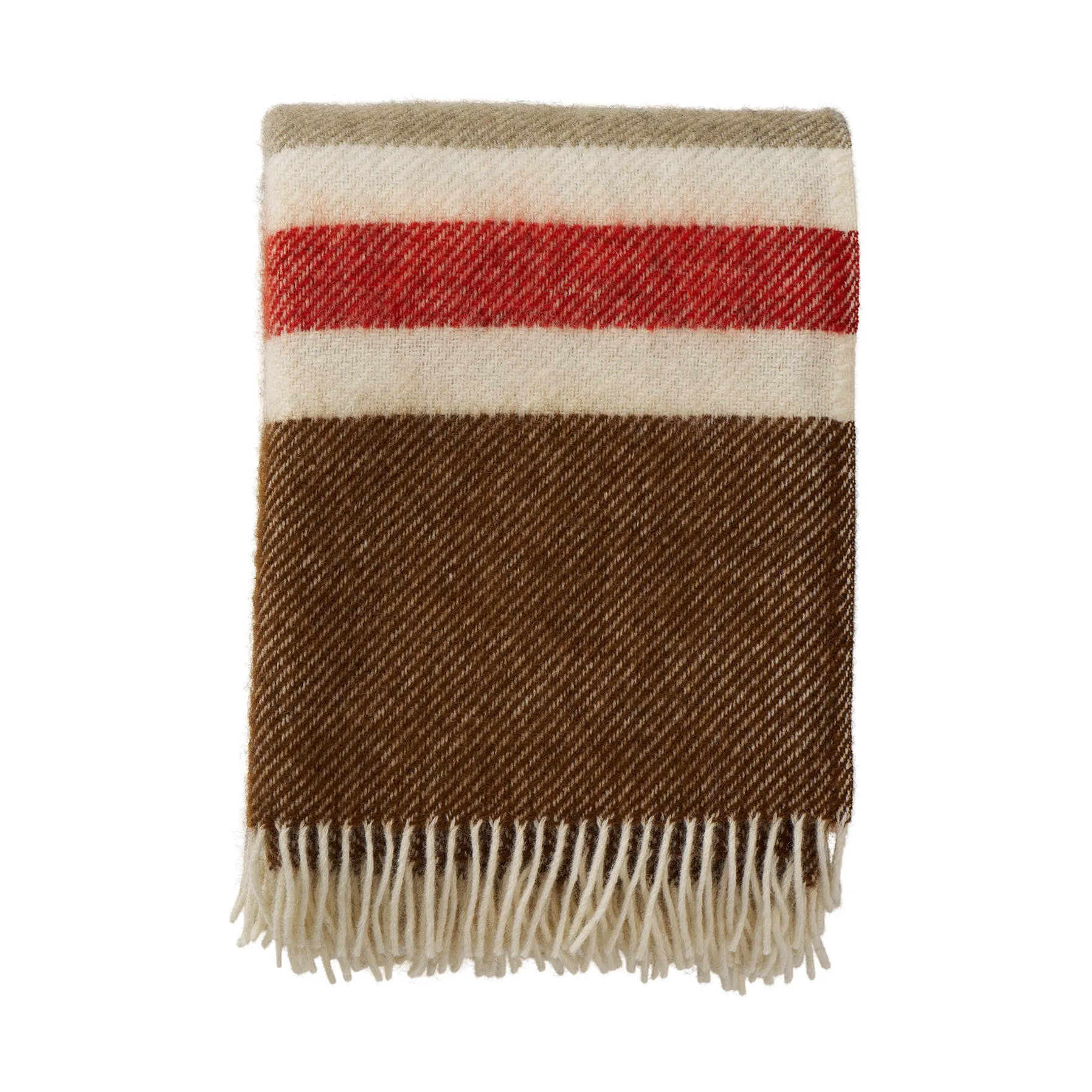 Gotland Stripe wool throw 130x200 cm, Brown-beige-red Klippan Yllefabrik