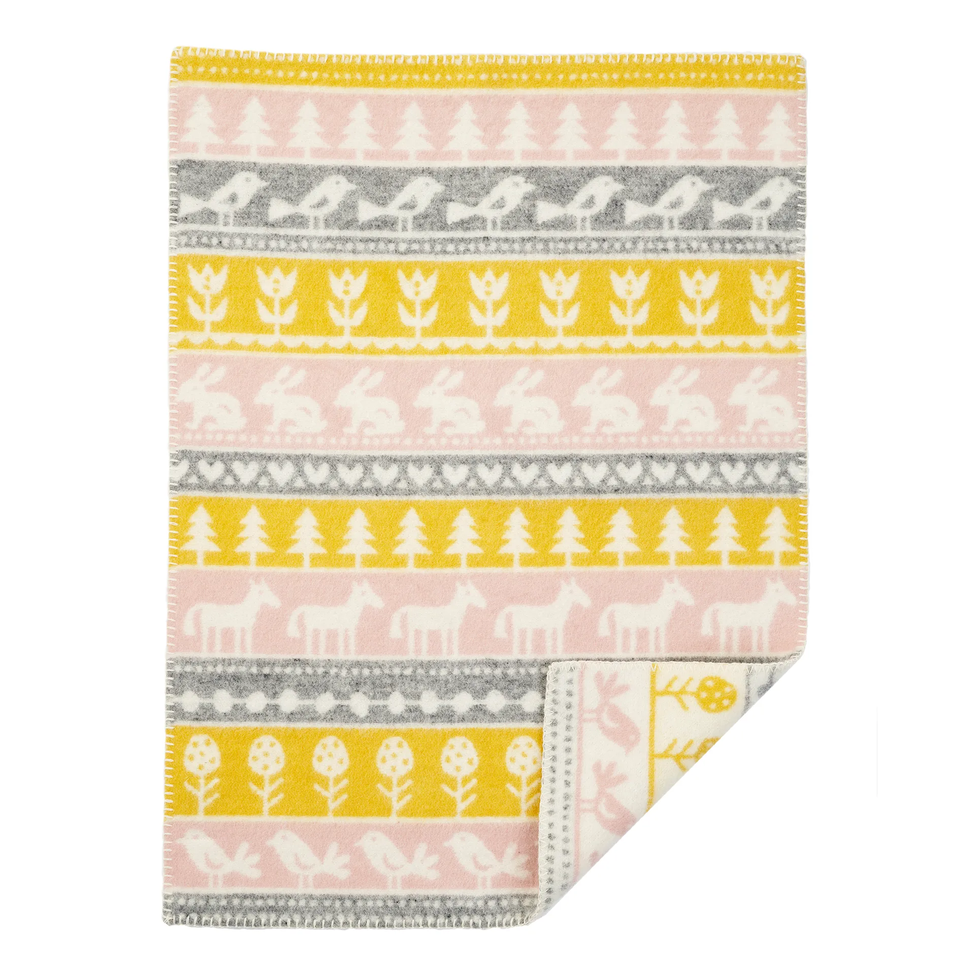 Nature baby blanket wool, Yellow-pink Klippan Yllefabrik