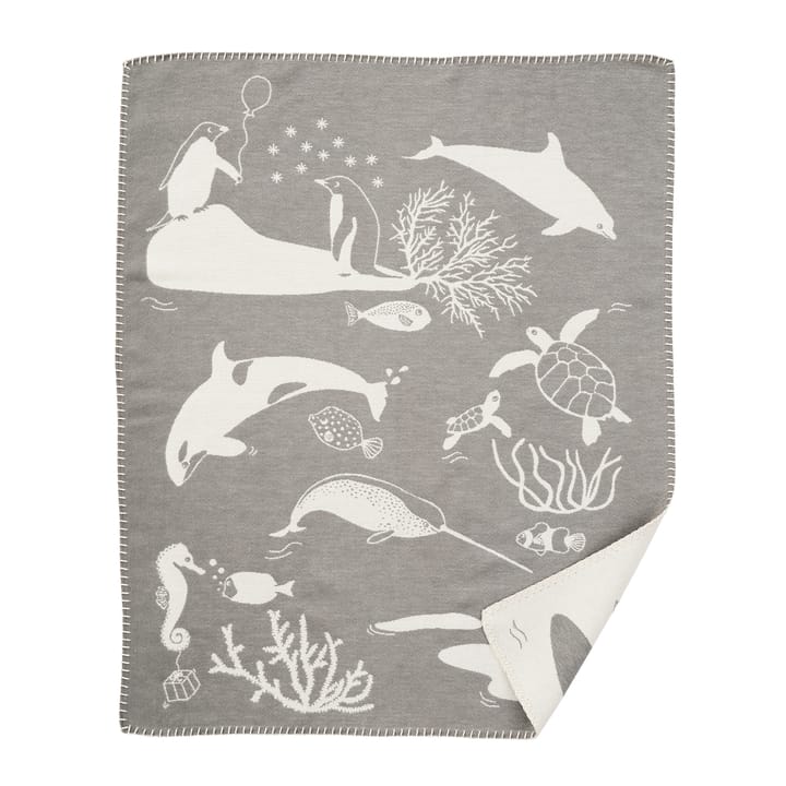 Sealife children's blanket - grey - Klippan Yllefabrik