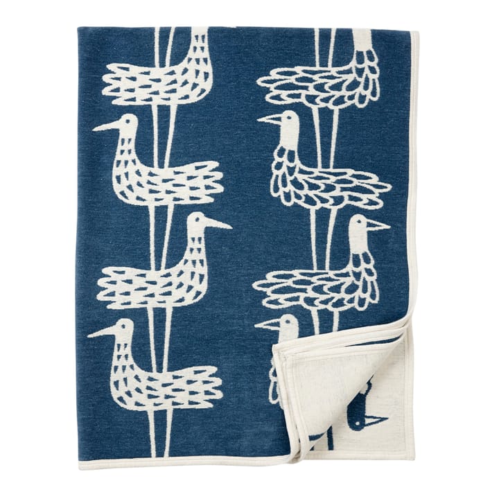 Shore birds chenille blanket - blue - Klippan Yllefabrik