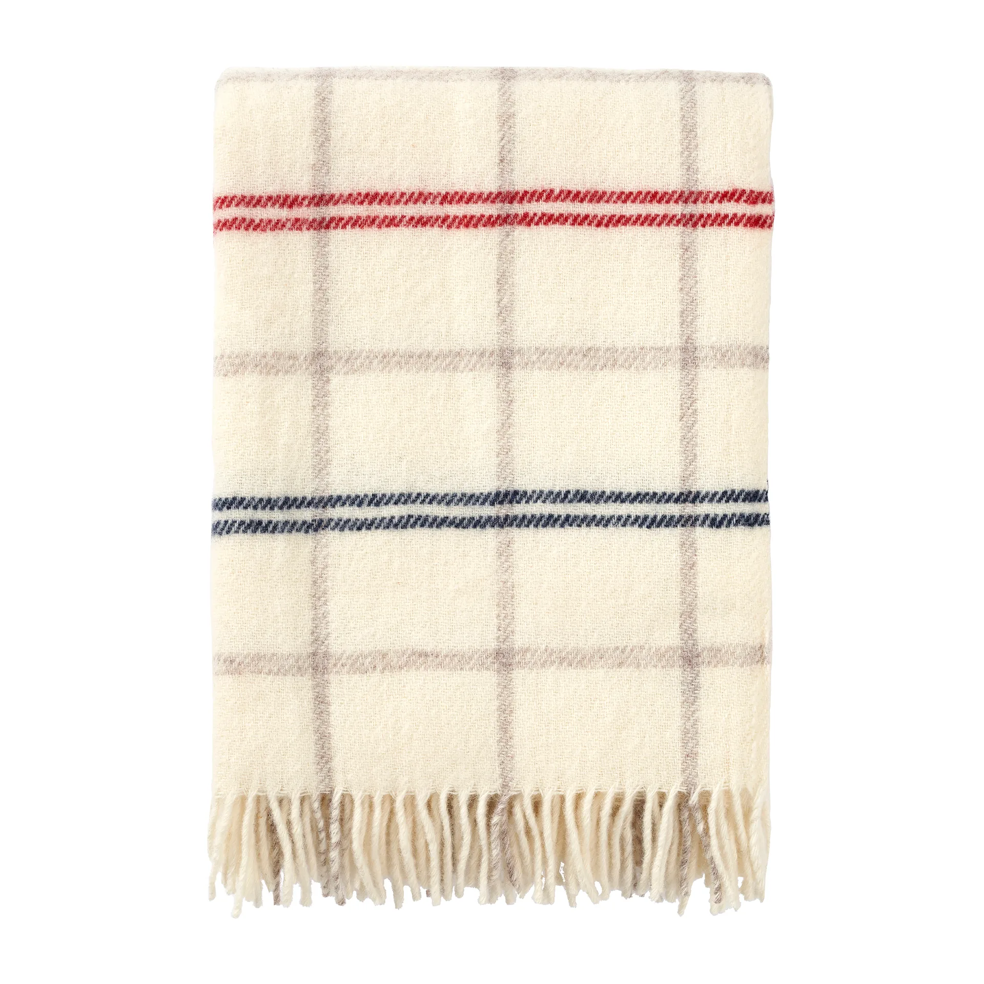 Tartan wool throw 130x200 cm, White-red-blue Klippan Yllefabrik