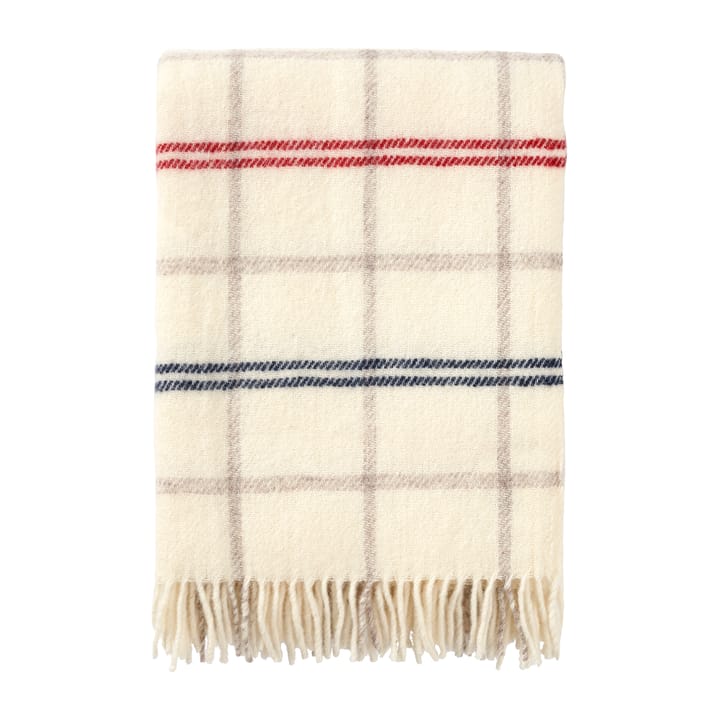 Tartan wool throw 130x200 cm - White-red-blue - Klippan Yllefabrik