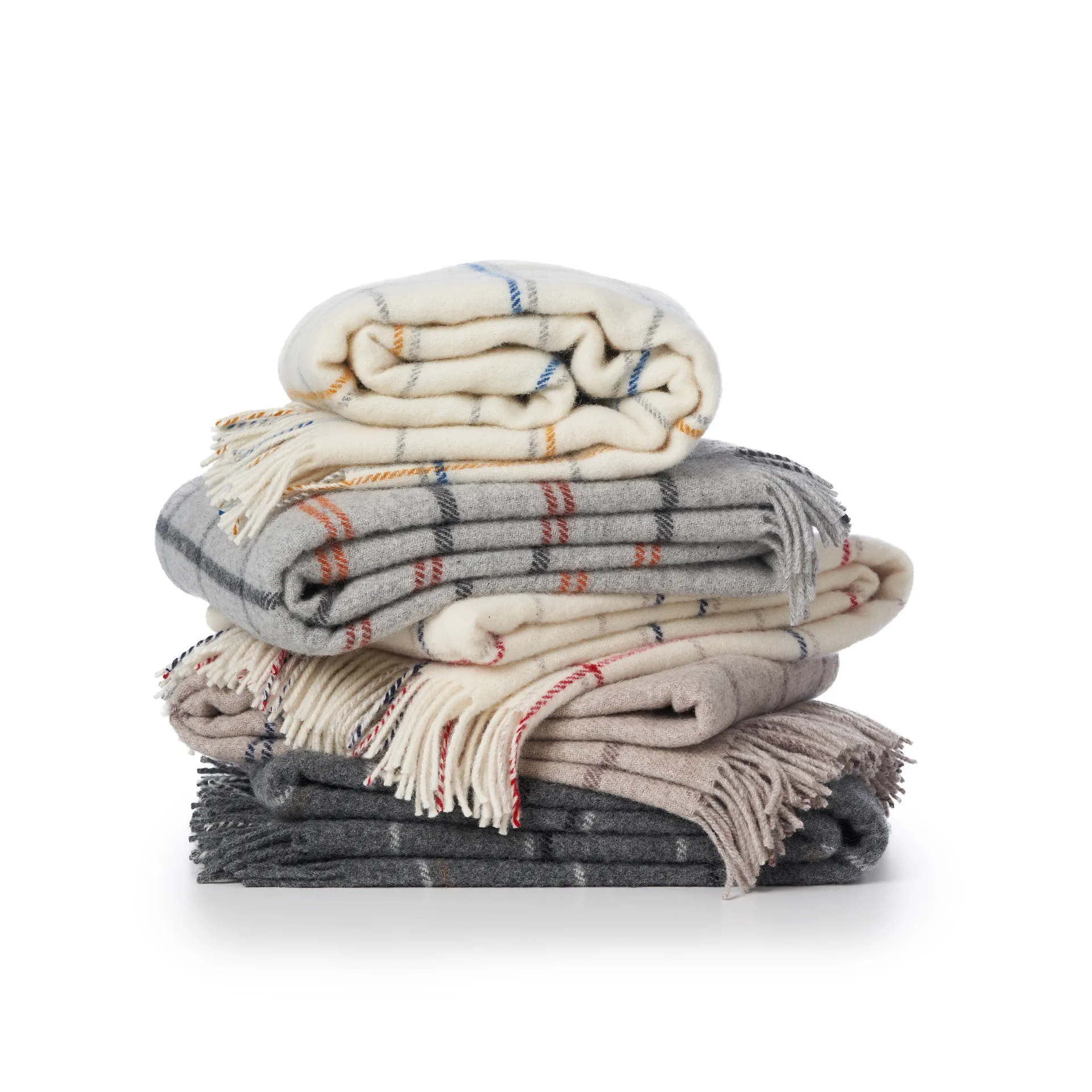 Tartan wool throw 130x200 cm, White-red-blue Klippan Yllefabrik