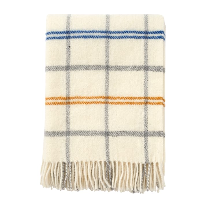 Tartan wool throw 130x200 cm - White-yellow-blue - Klippan Yllefabrik