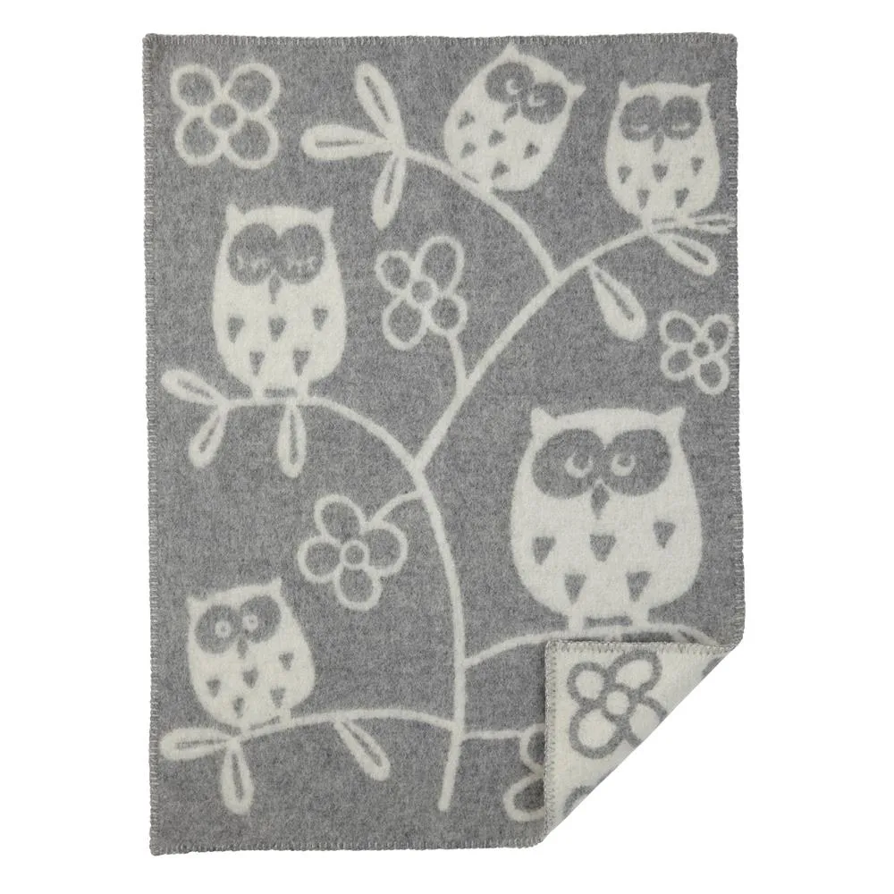 Tree Owl wool blanket, light grey Klippan Yllefabrik