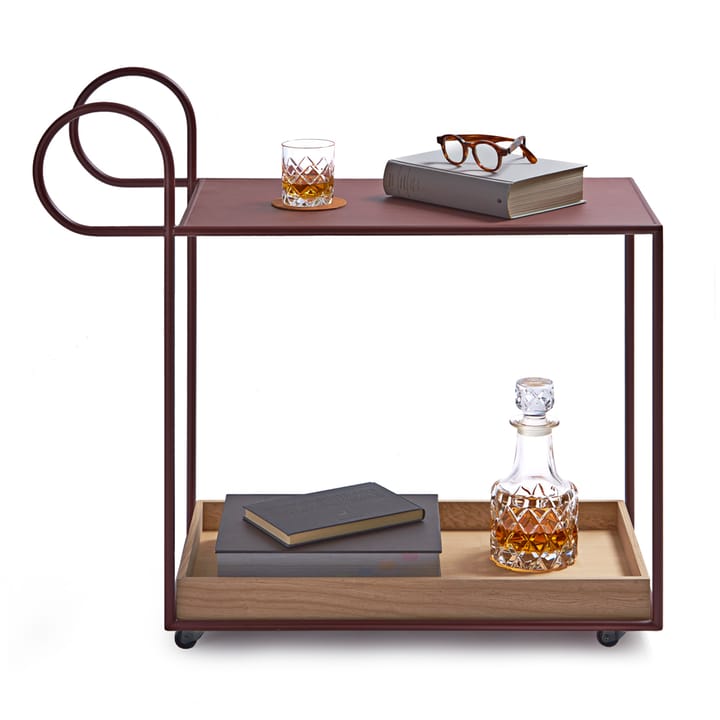 Julius serving trolley - Red, oak tray - KLONG