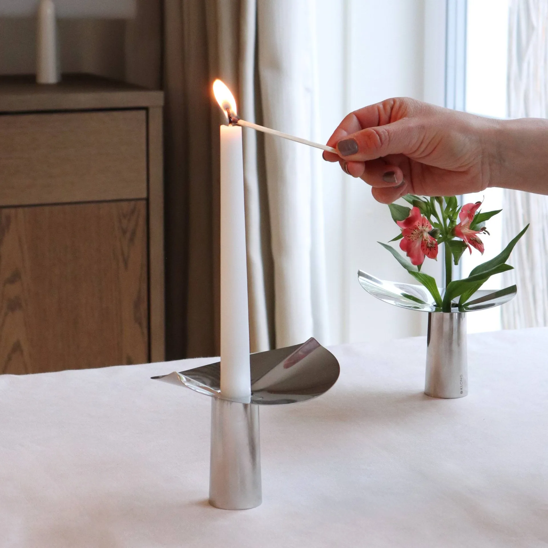 Löv vase-candle holder, Stainless steel. 10 cm KLONG