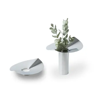 Löv vase-candle holder - Stainless steel, 22.5 cm - KLONG